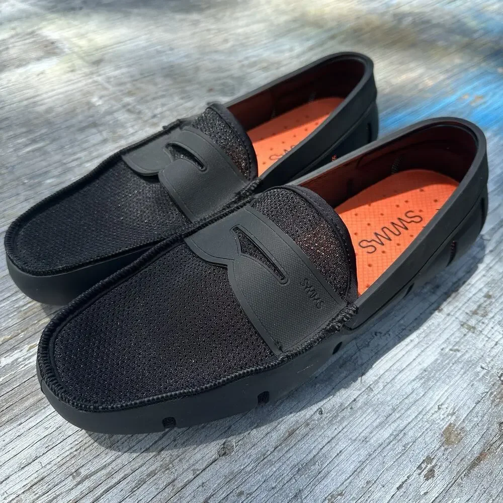 SWIMS Men’s 10 Penny black mesh breathable slip on casual loafer shoes